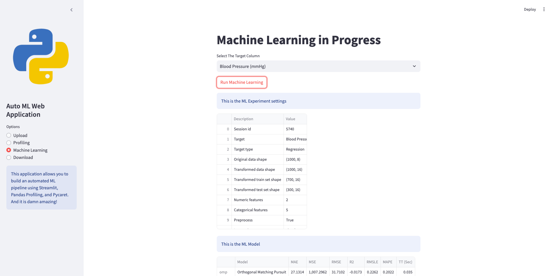 AutoML Streamlit Web App